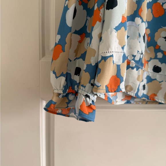 Joie Long Sleeve Floral White, Blue, and Orange Blouse Size Large - Picture 4 of 5